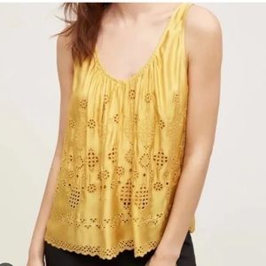 Vanessa Virginia By Anthropologie Yellow Eyelet Swing Top Size 2 petite EUC